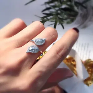 Two Zircon Leaves Ring κοσμηματα δαχτυλιδι