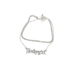 Babygirl Anklet κοσμηματα βραχιολι ποδιου με μία αλυσίδα γεμάτι κρυσταλλάκια zircon και μία δεύτερη αλυσίδα που αναγράφει Babygirl