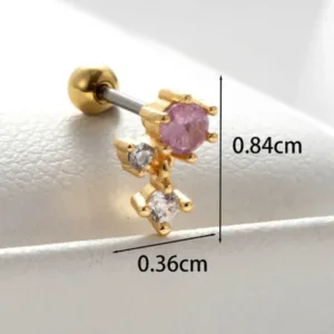 Λαμπερό flower σκουλαρίκι piercing σε χρυσό χρώμα με ροζ πέτρα από ατσάλι. Ιδανικό για την επάνω τρύπα στο αυτί. Ανθεκτικό, υποαλλεργικό και κομψό.