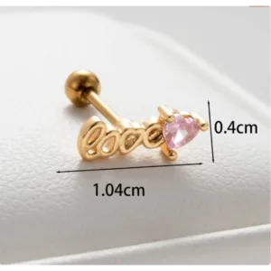 Ανακάλυψε το Love σκουλαρίκι piercing από ατσάλι σε χρυσό χρώμα με ροζ πέτρα. Κομψό, υποαλλεργικό και ιδανικό για το επάνω μέρος του αυτιού.