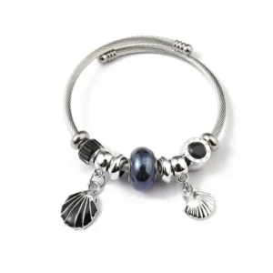 Βραχιόλι Bangle Κοχύλι & Μαύρα Charms Ατσάλινο