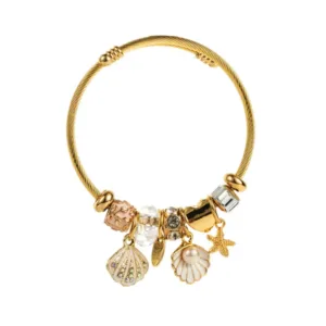 βραχιόλι bangle λευκό κοχύλι ανοξείδωτο ατσάλι 304 θαλάσσιο statement