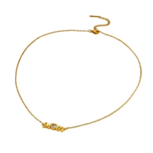 Επιχρυσωμένο Ατσάλινο Κολιέ «Mom» με Ζιργκόν 18K – Premium PVD Μενταγιόν για τη Μαμά
